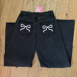 Edikted Black Jeans with Pink Bow Back Pockets